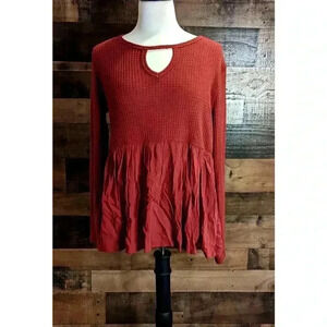 Altar'd State Red Long SLeeve Keyhole Waffle Knit Top Size L